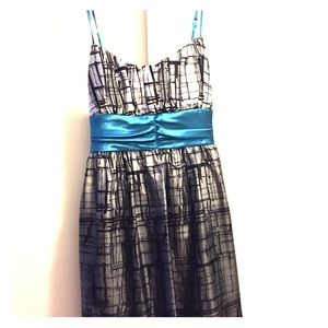 Black, gray, and teal spaghetti strap dress