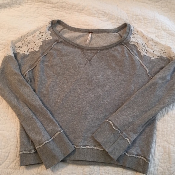 Free People Grey Crochet Sweatshirt - Large