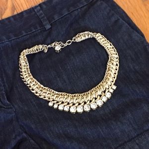 The Loft gold CZ necklace with taupe ribbon detail