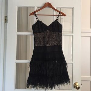 BCBG Maxazria black ostrich feather dress.