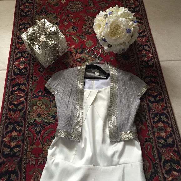 -SOLD-Worn once for wedding silver Grey beaded top