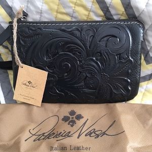 Patricia Nash Tooled leather black wristlet