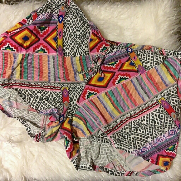 Draw string patterned shorts