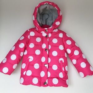 Pink polka dot winter coat