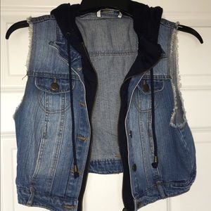 Blue jean vest with hoodie