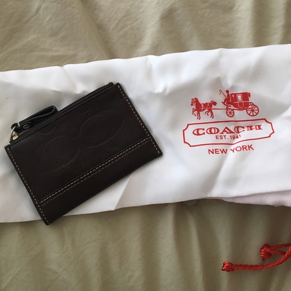 Coach key pouch in brown leather