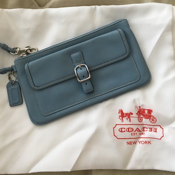 Baby blue leather coach wristlet