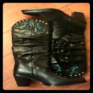 Steve Madden Shyann Black Leather Western Boots