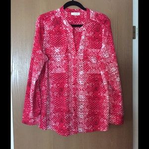 CALVN KLEIN Red Snakeskin Print Blouse