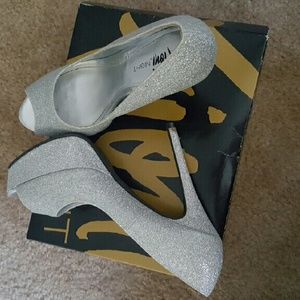 Silver glitter heels