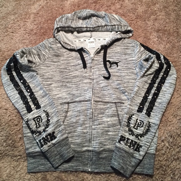 PINK heather grey & sequin zip up!