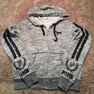 PINK heather grey & sequin zip up!