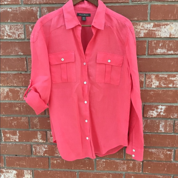 Tommy Bahama coral button down linen top