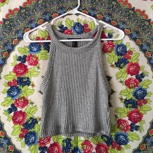 Gray high neck ribbed crop top