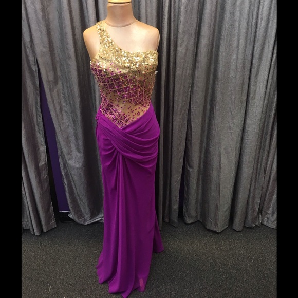 Faviana Purple and gold dress