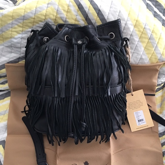 Patricia Nash leather Bronte Bucket fringe bag