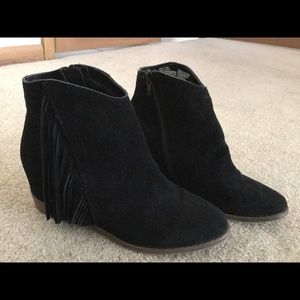 Black Suede Wedge Booties W/ Fringe size 8 by Mudd
