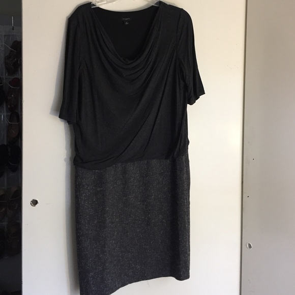 Gray blouson tweed and knit dress