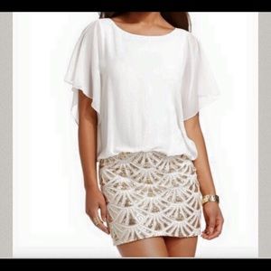 White sequin blouse dress