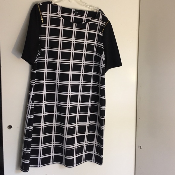 Black and white shift dress