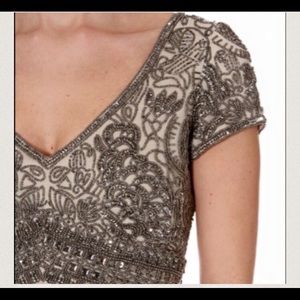 Adrianna paperless grey embellished crepe gown