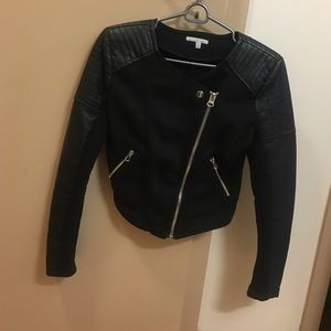 Black jacket with faux leather sleeves