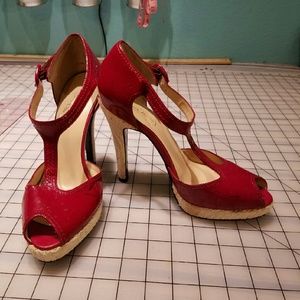 Oh Deer red patent peep toe Mary Janes