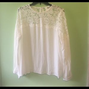 white long sleeve blouse with lace top