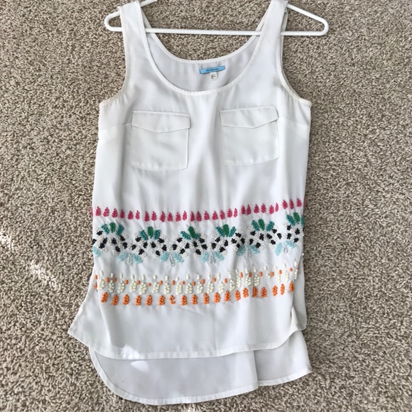 White tank top with colorful beading