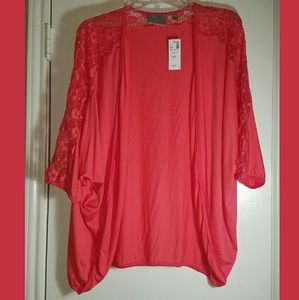 Coral Shrug with Lace Detail