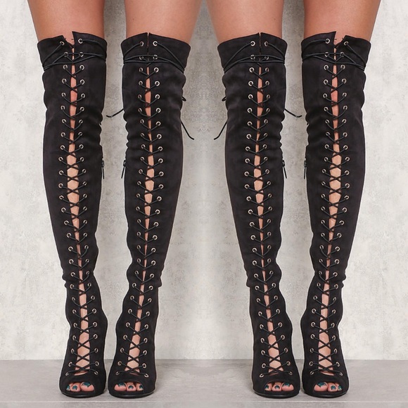 Thigh high lace up peep toe boots from Nasty Gal! Thigh high lace up peep toe boots from Nasty Gal!