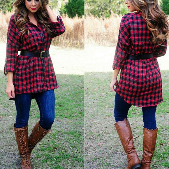 Red plaid button down shirt