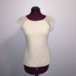 Off-white textured shirt w/ sheer flutter sleeves