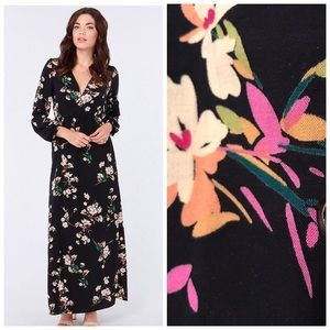 Navy and floral long sleeve maxi dress