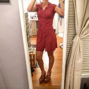 Red dress with white polka dots