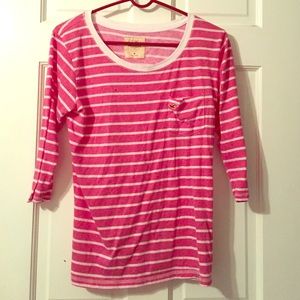 Holister pink and white striped shirt