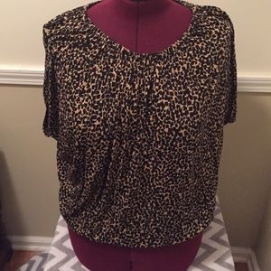 LOFT animal print top dolman sleeve bubble hem