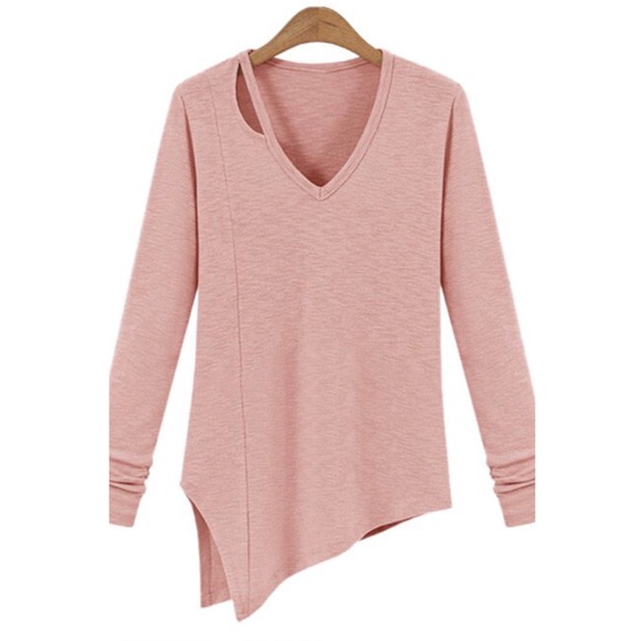 Cut Out V Neck Slant Asymmetric Slimming T-Shirt