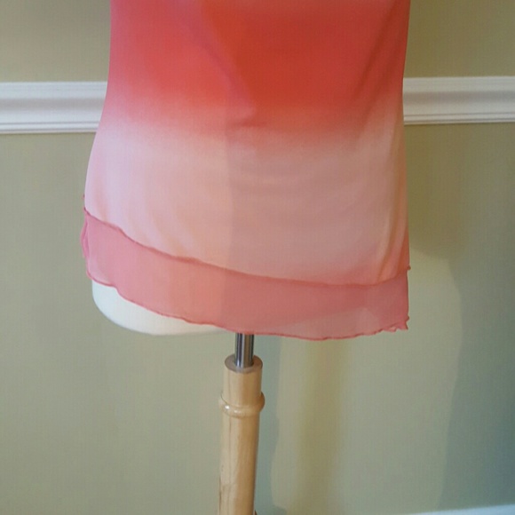 Asymmetrical  Spaghetti strap coral color tank - Picture 3 of 4