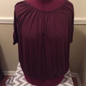 LOFT burgundy top with dolman sleeves bubble hem