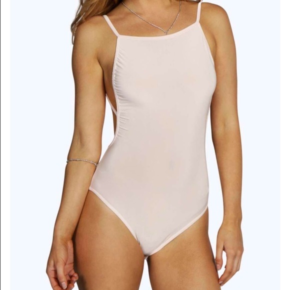 Boohoo Hollie backless strappy slinky body NUDE