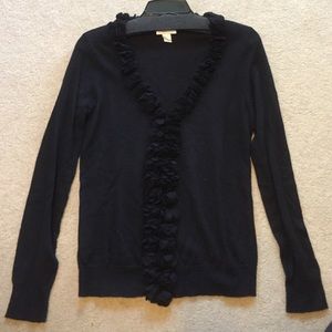 Ann Taylor Loft Black Cardigan with Rose Detail