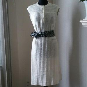 Long button down & belted sweater dress.