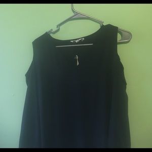 dark blue stitch fix top with shoulder slits