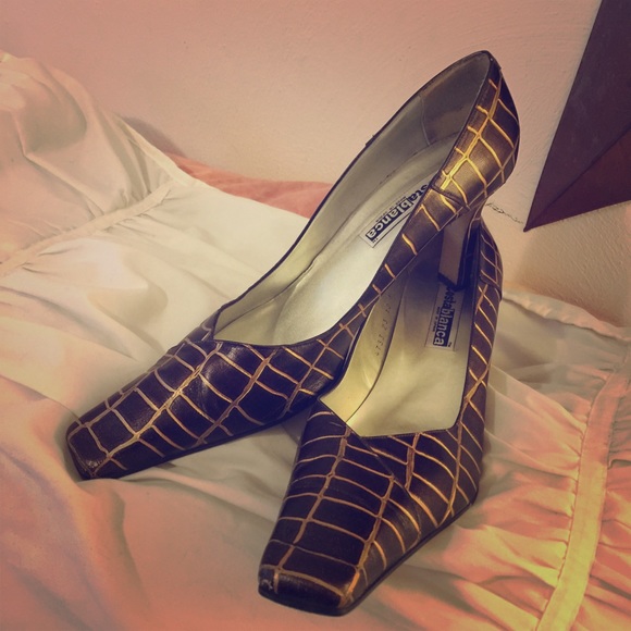Squared Toe Leather Heels