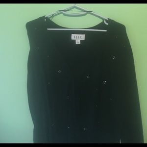 OMG sleeve black button down sweater with sequins