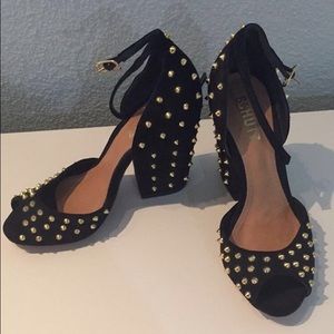 Schutz Gold Spike Chunky Heels