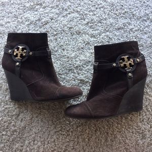 Tory Birch Brown Suede Wedge Booties