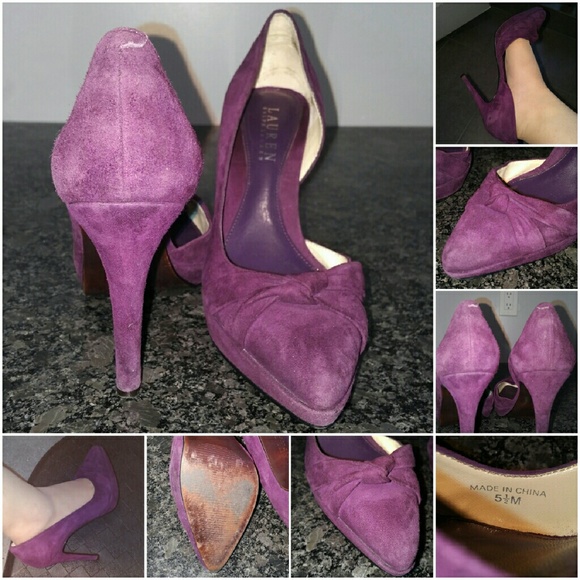 Ralph Lauren eggplant purple suede platform heels