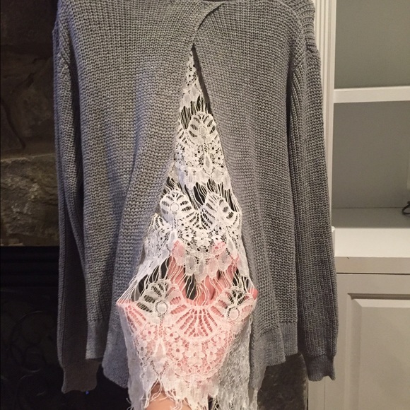 Grey and Lace Sweater - Picture 3 of 4